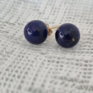 Elegant Lapis Stud Earrings 14K